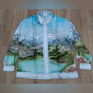 $1035 Mens Casablanca Dalmatian La Montage Silk Button-Up Shirt White/Multi 2XL